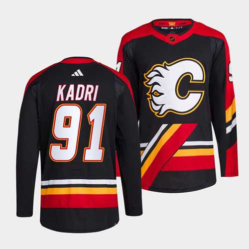 Men%27s Calgary Flames #91 Nazem Kadri Black 2022-23 Reverse Retro Stitched Jersey Dzhi